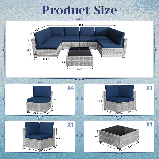 KIGOTY Patio Furniture Set, 7 Pieces Modular Outdoor Sectional Sofa, PE Rattan - Image 3