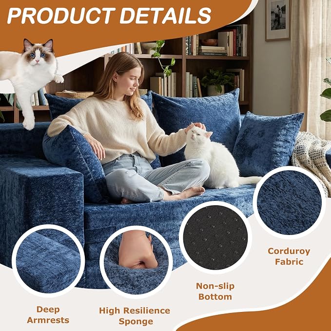 Loveseat Sofa Bed, Convertible Silky Velvet 5-in-1 Foldable Boneless Sleeper - Image 4