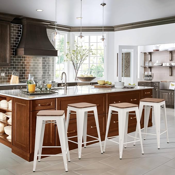 HAOBO Home Modern Industrial Metal Barstool Counter Height Stools Stackable by HAOBOHOME