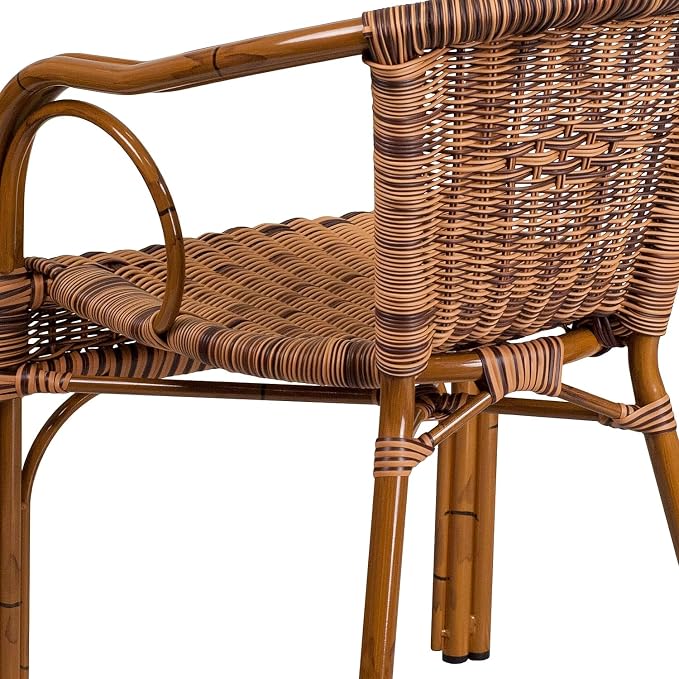 Flash Furniture 3 Pack Cadiz Series Burning Brown Rattan Restaurant Patio Chair - Image 6