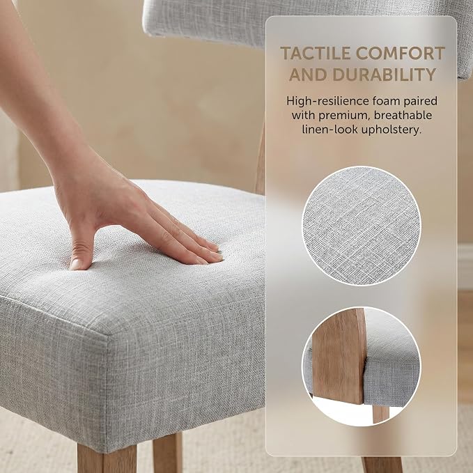 HNY Mid Century Modern Dining Chairs, Farmhouse Linen Fabric Upholstered Accent - Image 5