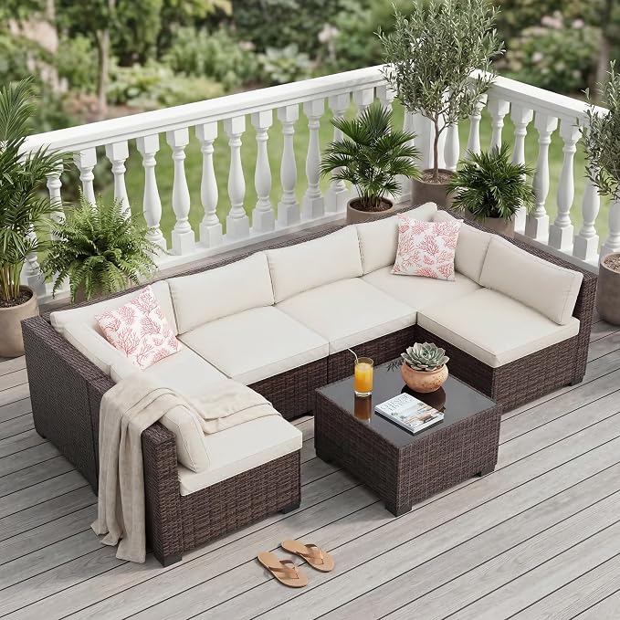 GarveeHome 7-Piece Modular Outdoor Patio Set, Sectional Rattan Wicker Sofa - Image 8
