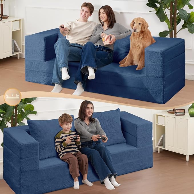 Futon Sofa Bed with Pillow, 3-in-1 Sleeper Sofa Bed with Removable Cover - Image 5