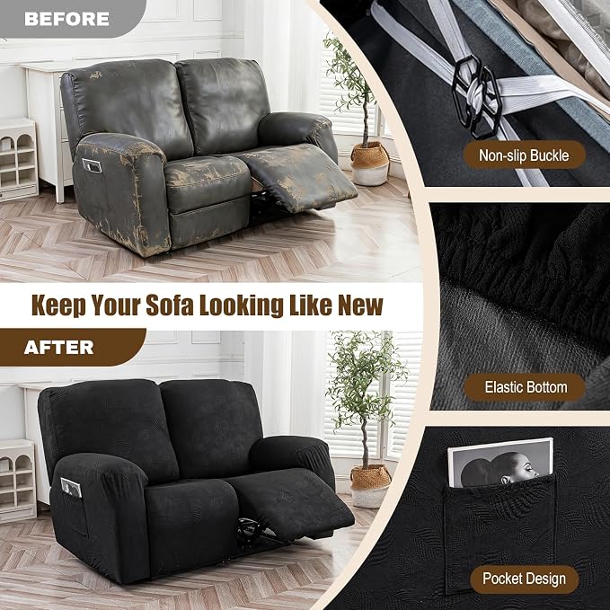 Gennia Recliner Loveseat Cover 4 Pieces, Waterproof Stretch Recliner Sofa - Image 5