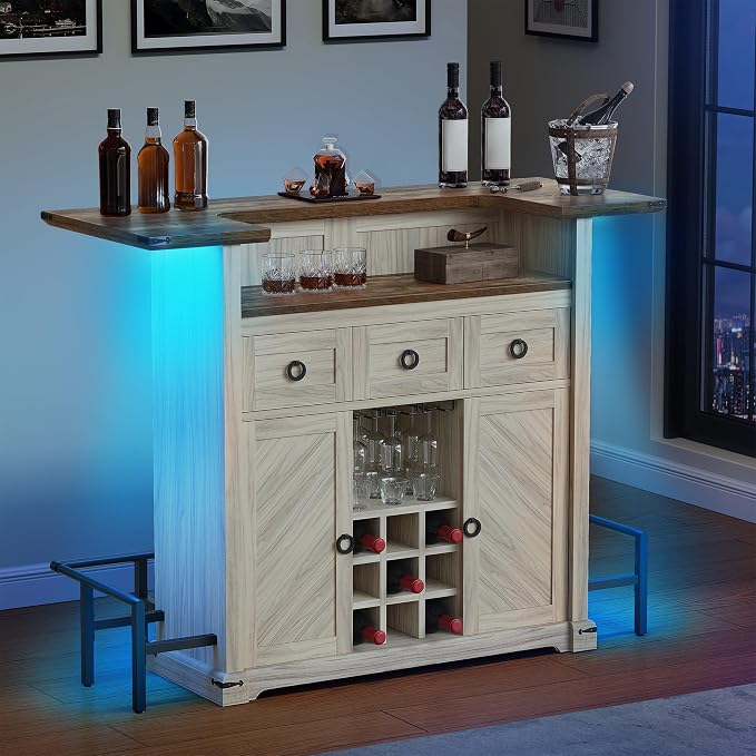 YITAHOME Home Bar Unit with LED Lights ＆ Drawer, Farmhouse Bar Cabinet with - Image 7