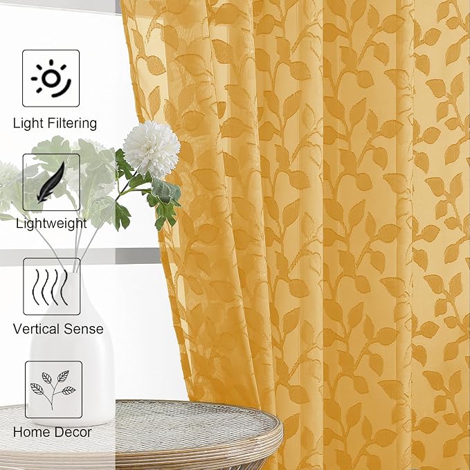 Chyhomenyc Gold Sheer Curtains 84 Inch Length 2 Panels Set, Light Filtering - Image 6