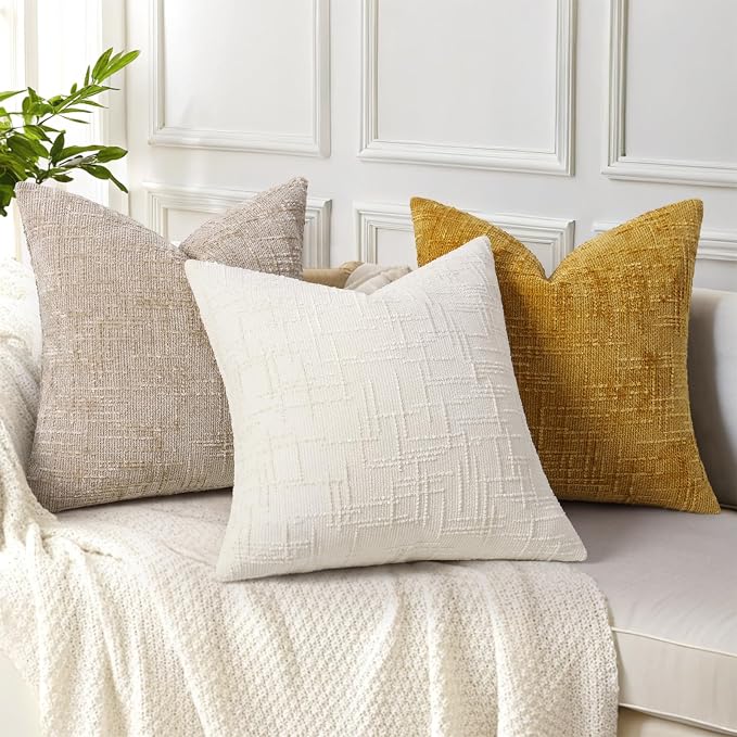 decorUhome Summer Mustard Yellow Chenille Euro Sham Throw Pillow Covers 26x26 - Image 4