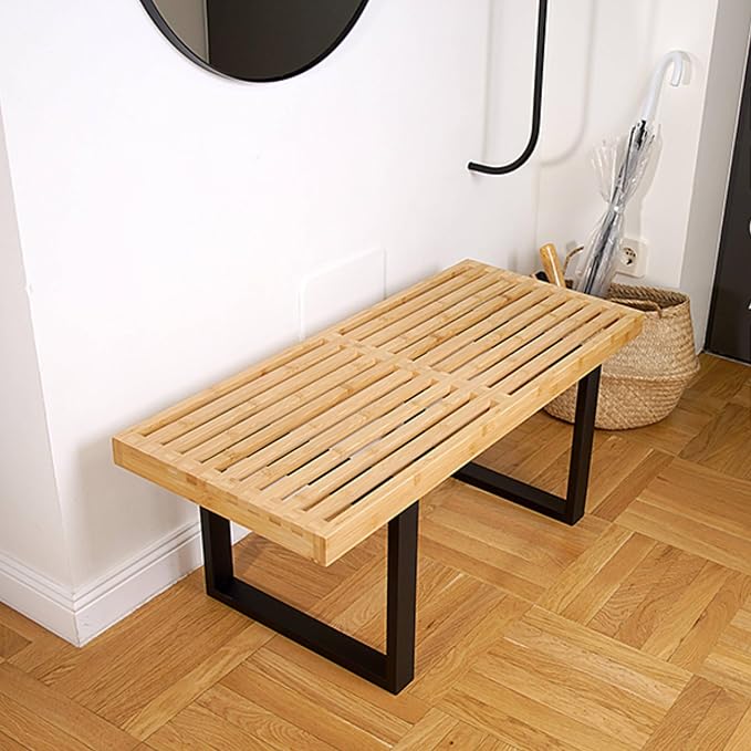 Bamboo Nelson Slat Wooden Bench, Small Wood Benches - Image 5
