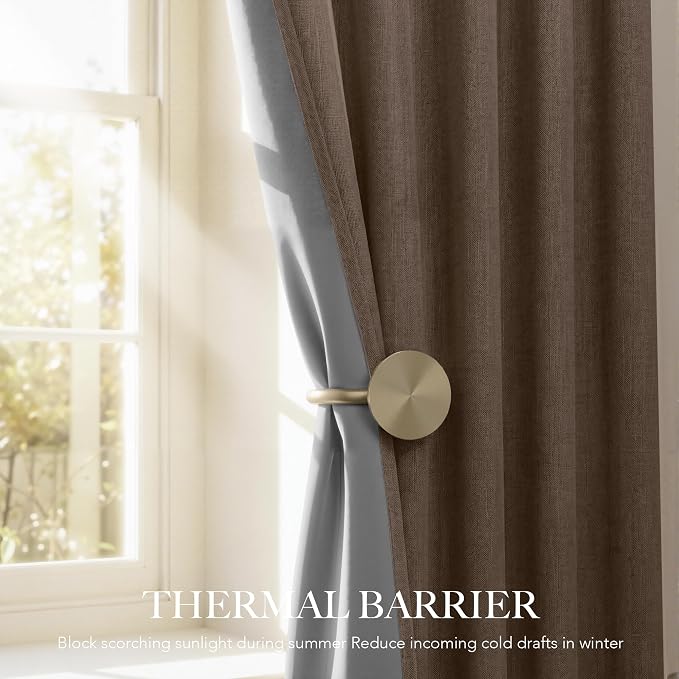 RYB HOME Coffee 100% Blackout Linen Curtains 78 inch Long, Thermal Insulated & - Image 4