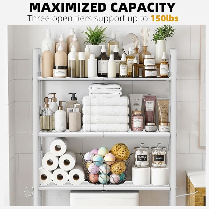 GloTika 3-Tier Over Toilet Storage - 150lb Total Capacity Metal Bathroom - Image 5