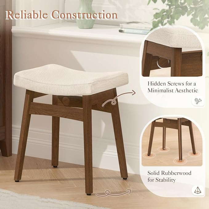 LUE BONA Solid Wood Vanity Bench Stool, 17.3" H Ergonomic Saddle Stool - Image 4