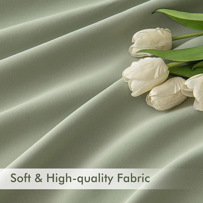 MIULEE Sage Green Back Tab Blackout Curtains 63 Inch Length 2 Panels Set - Image 6