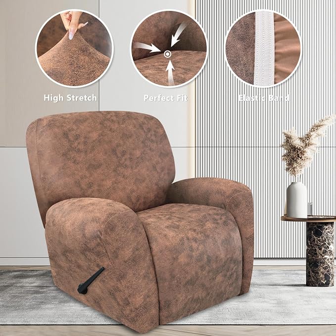 ANARACHON Recliner Chair Covers Leather Look, 4 Pieces Recliner Covers Non Slip - Image 5