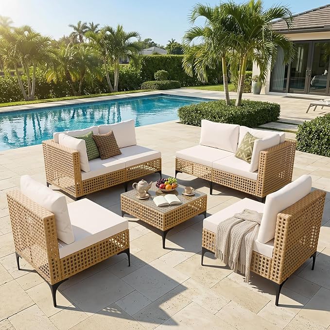 Devoko Patio Furniture Set, 7 Pieces Outdoor Wicker Sectional Couch - Image 8