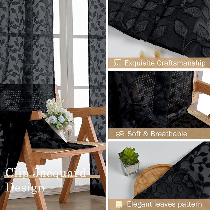 Chyhomenyc Extra Long Black Sheer Curtains 108 Inch Length 2 Panels Set - Image 7