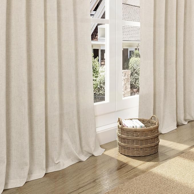 Birch Beige Linen Curtains for Living Room 126 Inches Long Light Filtering Semi - Image 5