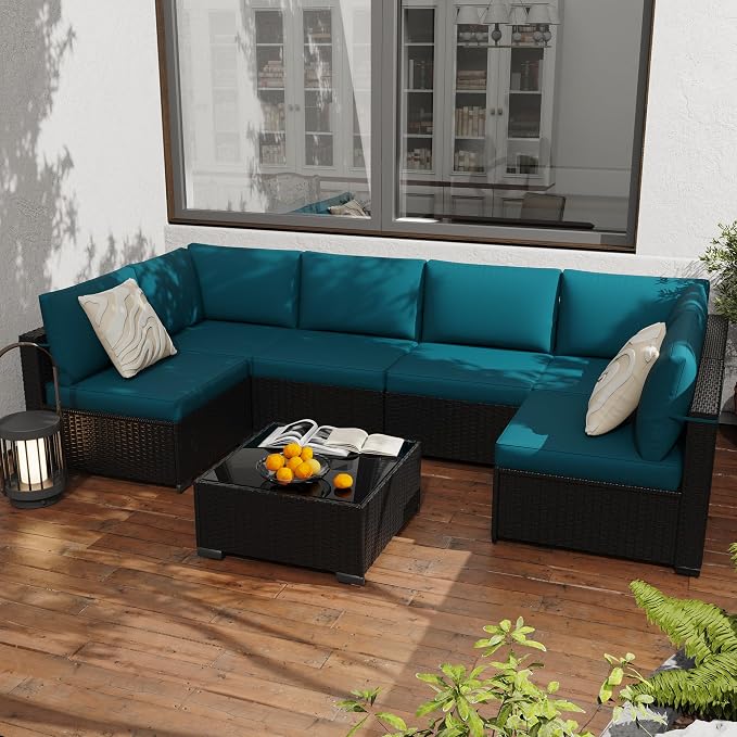 KIGOTY 7-Piece Patio Furniture Set, All-Weather PE Rattan Outdoor Sectional Sofa by KIGOTY
