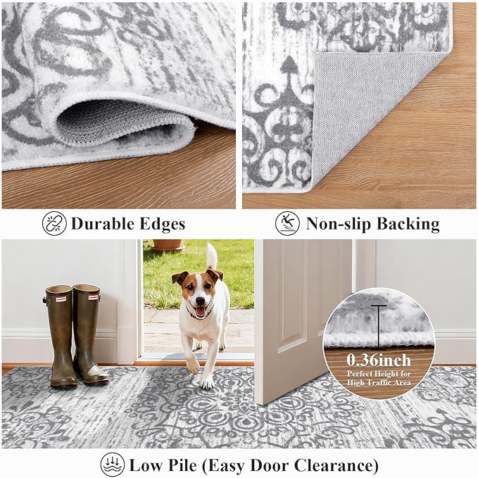 HEBE Hallway Runner Rug 3'x18' Washable Vintage Distressed Area Rugs Non Slip - Image 3