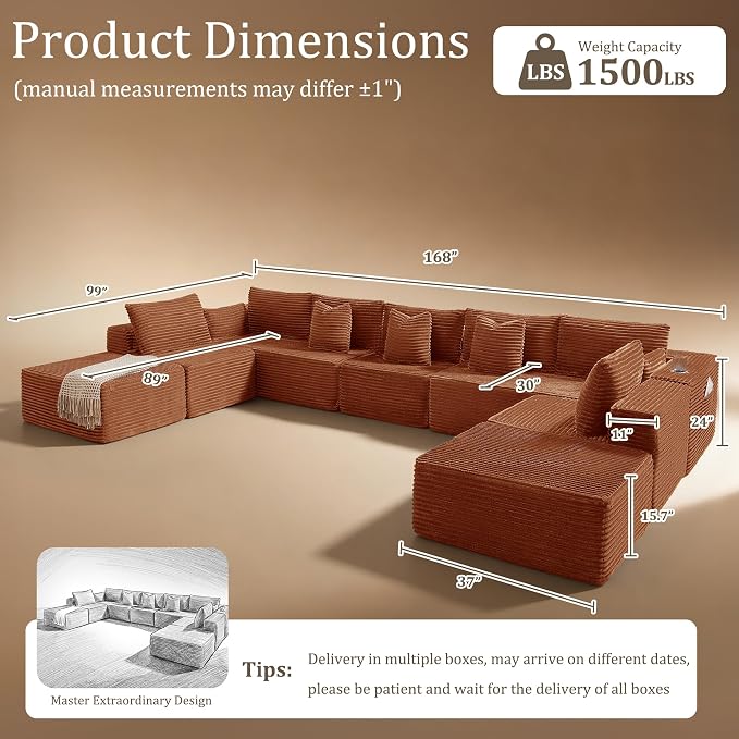 168" Cloud Sectional Couch, Comfort U Shaped Sofa - Image 2