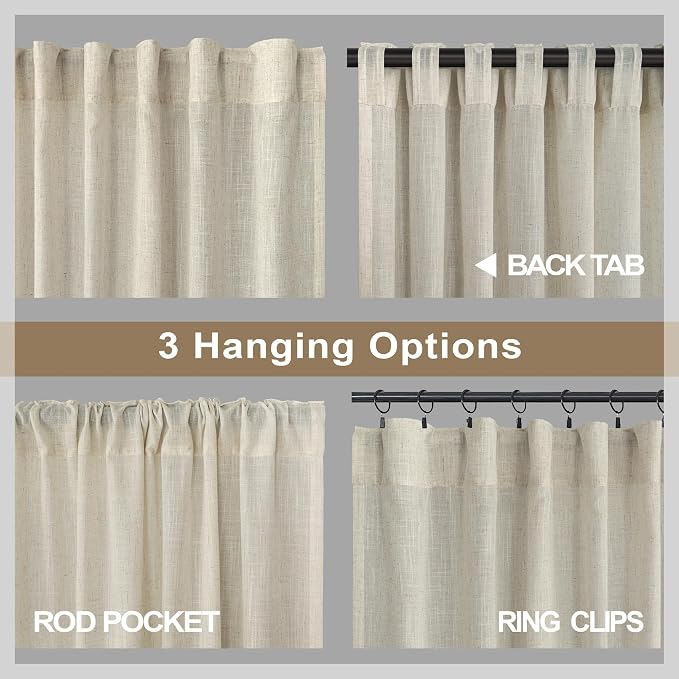Pitalk Beige Linen Curtains 95 Inches Long 2 Panels - Image 5