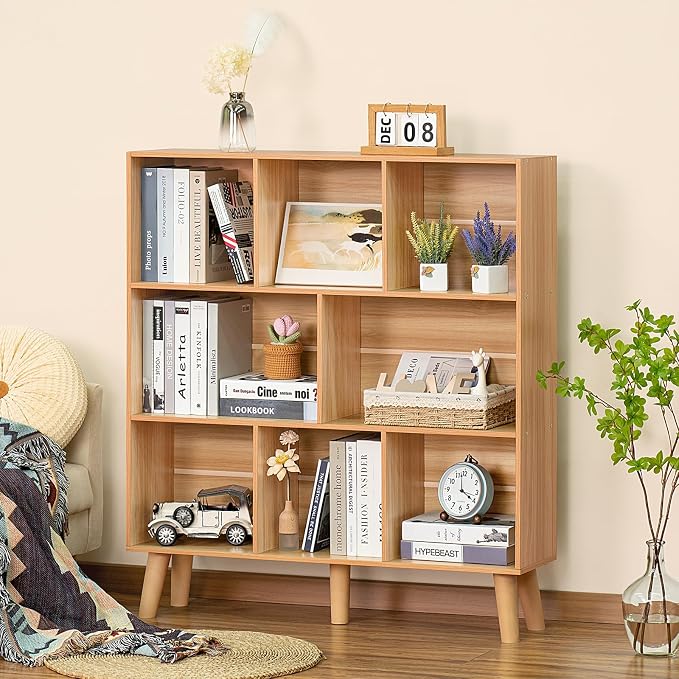 LEYAOYAO Wooden 5 Cube Bookshelf, Natural 3 Tier Book Shelf - Image 8