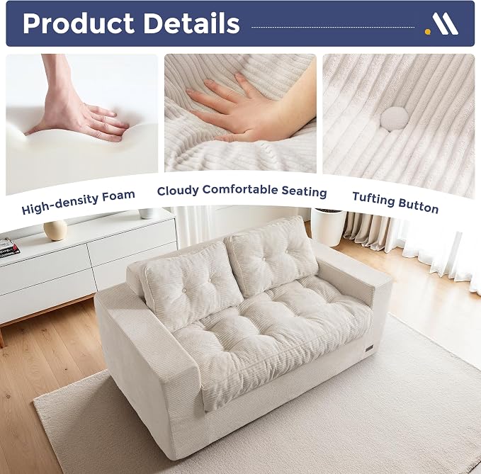 MAXYOYO Loveseat Sofa Couch, Upholstered Bean Bag Chair Cloud 2-Seat - Image 4