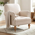 Beige Linen Fabric Accent Chair, Modern Farmhouse Upholstered Armchair by DMFurniture