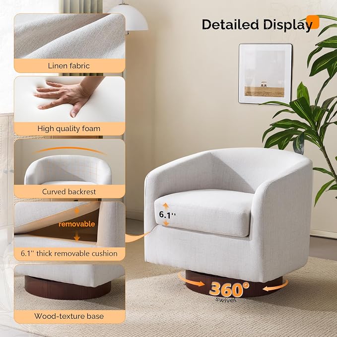 VINGLI 360°Swivel Accent Chair - Image 3