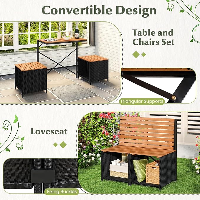Tangkula 3-in-1 Convertible Bench Picnic Table, Outdoor Folding Table and - Image 4