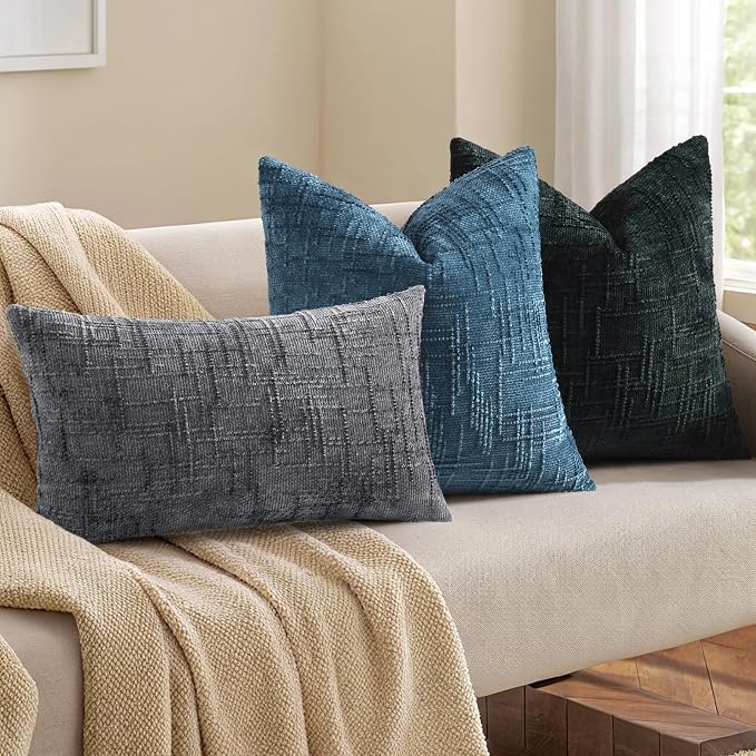 decorUhome Navy Blue Chenille Euro Sham Throw Pillow Covers 22x22 Set of 2 - Image 7