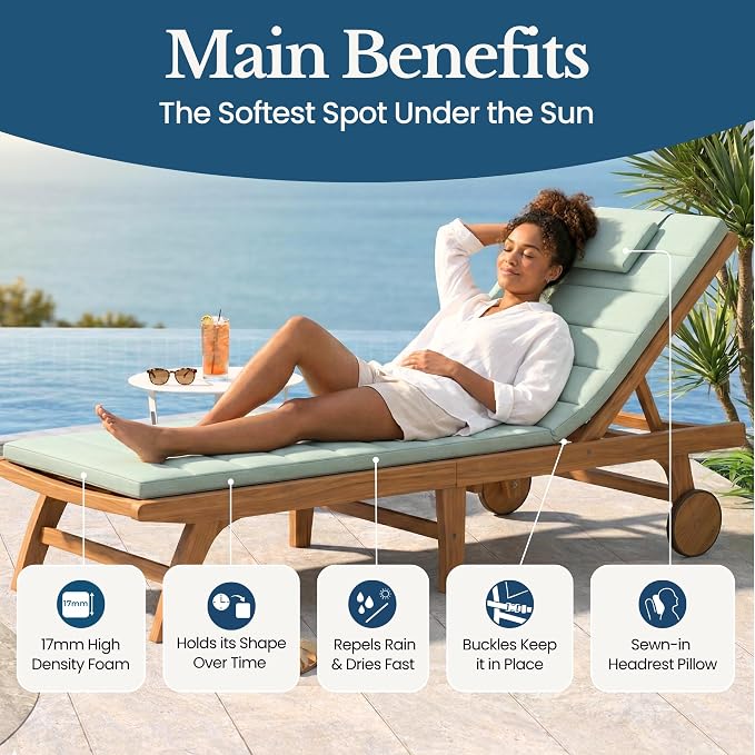 Quilted Chaise Lounge Outdoor Patio Furniture Cushions | Water-Resistant Patio - Image 3