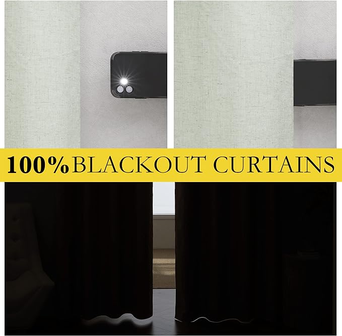 NICETOWN Sage Green 100% Blackout Linen Texture Curtains 80 inches Long 2 Panels - Image 2