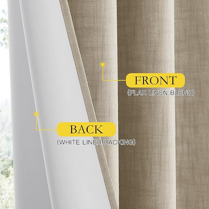 NICETOWN Taupe 100% Blackout Linen Curtains 84 inch Long Burg, Farmhouse Thick - Image 6
