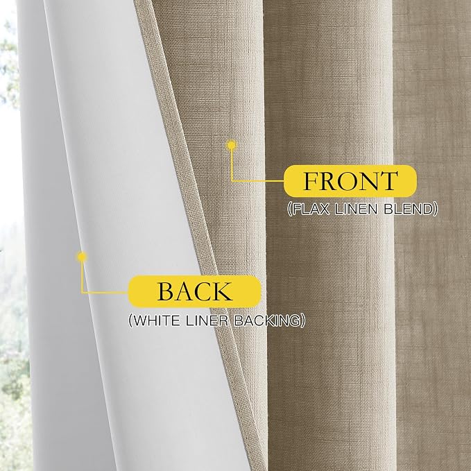 NICETOWN Taupe 100% Blackout Linen Curtains 90 inch Long Burg, Farmhouse Thick - Image 6