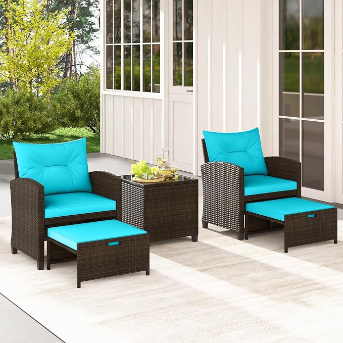 Tangkula 5 Pieces Patio Conversation Set, PE Wicker Outdoor Furniture Set - Image 9