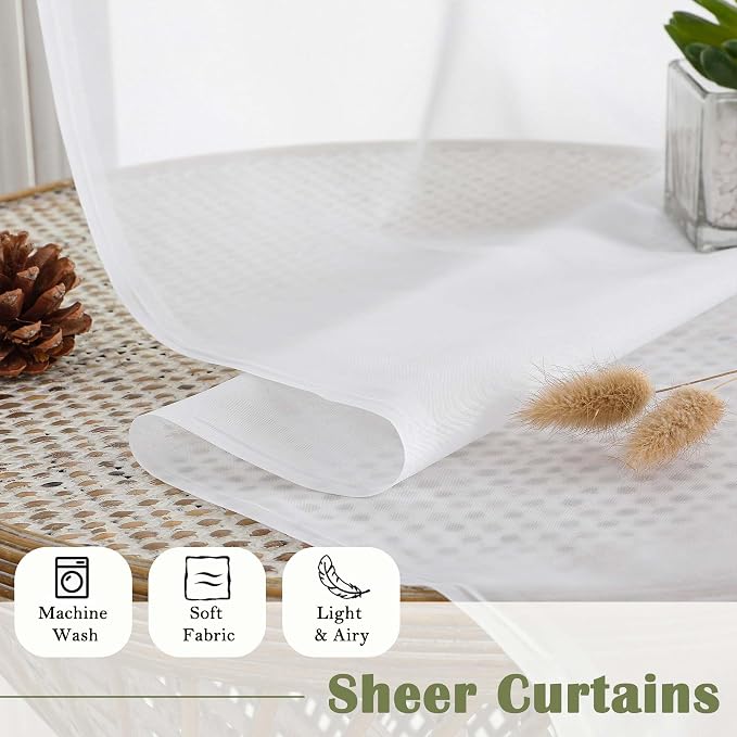 Lecloud White Sheer Curtains 78 Inches Long 2 Pcs, Elegant Window Treatments - Image 4
