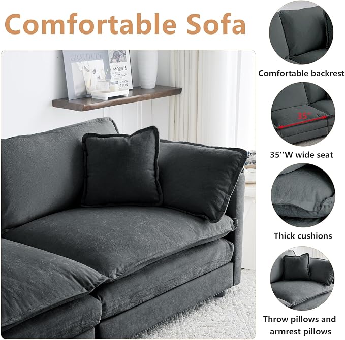 mikibama Luxury Oversized 3 Piece Sofa Set, 2 Pieces of 2 Seater and 1 Piece of - Image 3