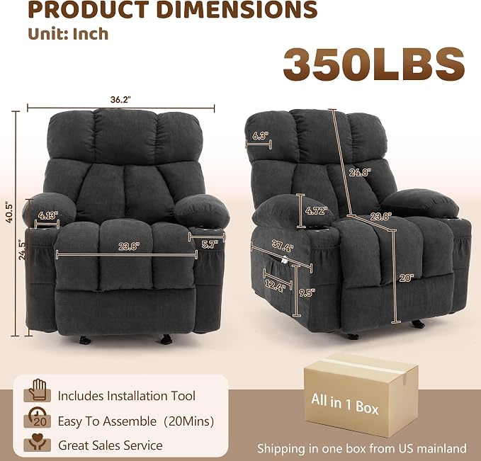 Massage Rocking Recliner Chair, Ergonomic Recliners Sofa - Image 2