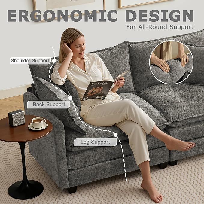 78" Modular Sectional Sofa, Cloud Couch Loveseat Sofa, Deep Seat Washable - Image 5