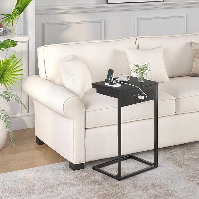 sthmec C Shaped End Table with Charging Station, 45° Tiltable Adjustable Flip - Image 6