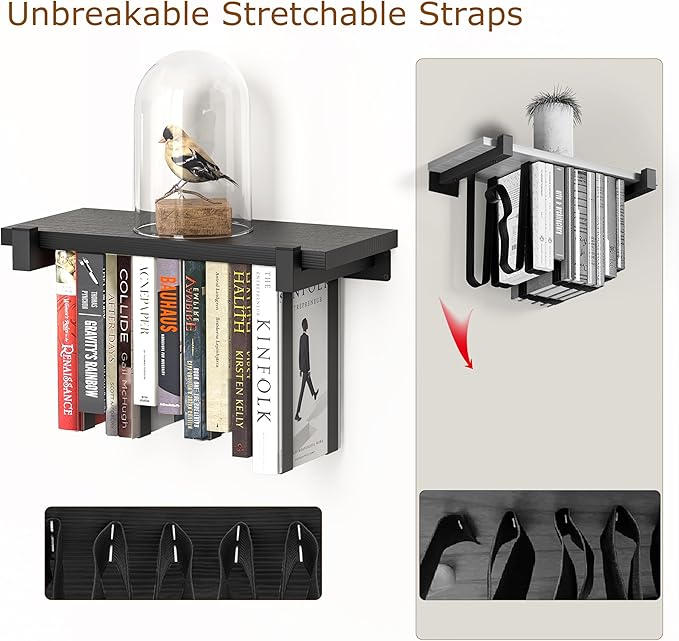 NANATI 2 Set of Floating Bookshelf, Pine Wood Invisible Bookshelf, Hanging - Image 6