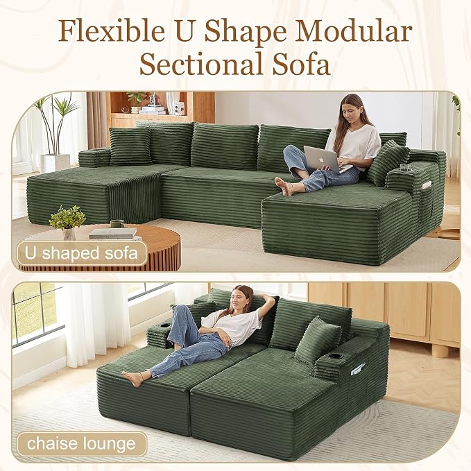 125" Modular Sectional Sleeper Sofa, Boneless Cloud Couch - Image 5
