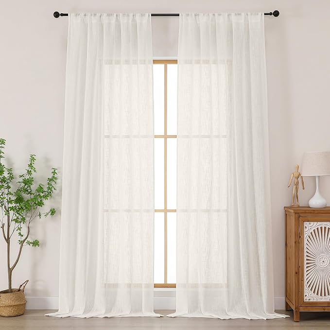 Chyhomenyc Extra Long Ivory Semi Sheer Curtains 120 Inches Long 2 Panels Set by Chyhomenyc