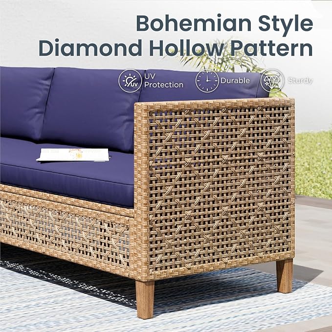 PHI VILLA Sectional Outdoor Couch, L-Shaped Wicker Patio Sofa Set, Small Rattan - Image 3