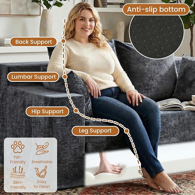 Loveseat Sofa Bed, Convertible Silky Velvet 5-in-1 Foldable Boneless Sleeper - Image 5