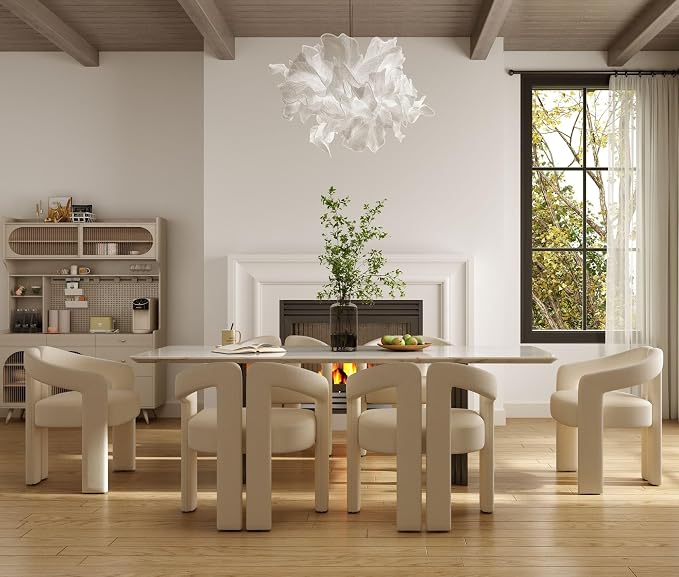 Hyfirm Upholstered Linen Barrel Dining Chairs Set of 6, Modern Accent Kitchen by Hyfirm