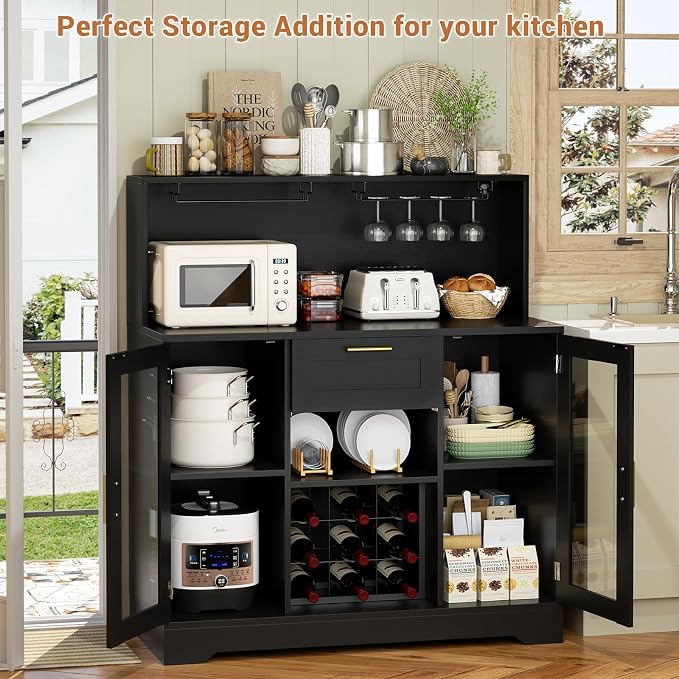 Unikito Wine Bar Cabinet with LED Light, Liquor Cabinet with Wine Rack and - Image 7