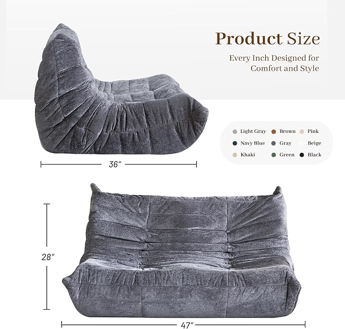 Bean Bag Chair, 2 Seater Lazy Bean Bag Sofa Memory Foam Couch, Giant Bean Bag - Image 2