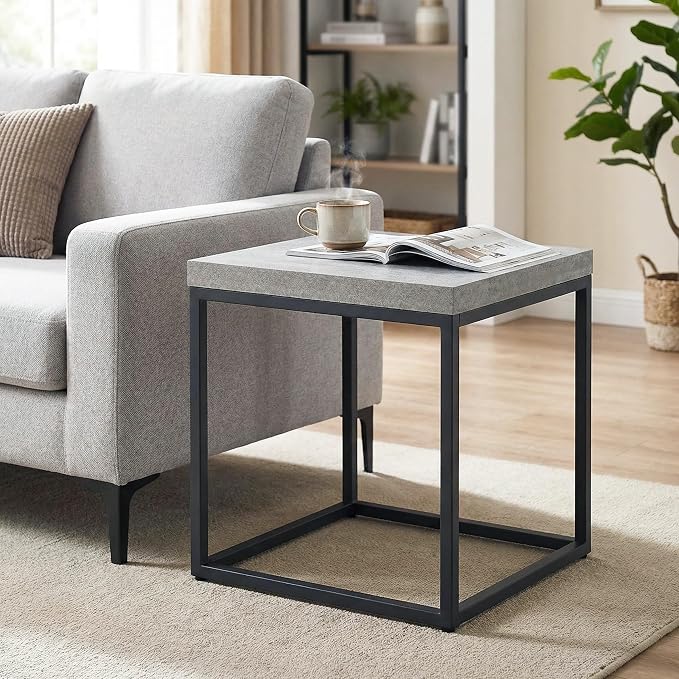 CENSI Modern Grey Square End Table, Extra Thick 1.6" Wood Top & Metal Frame - Image 2
