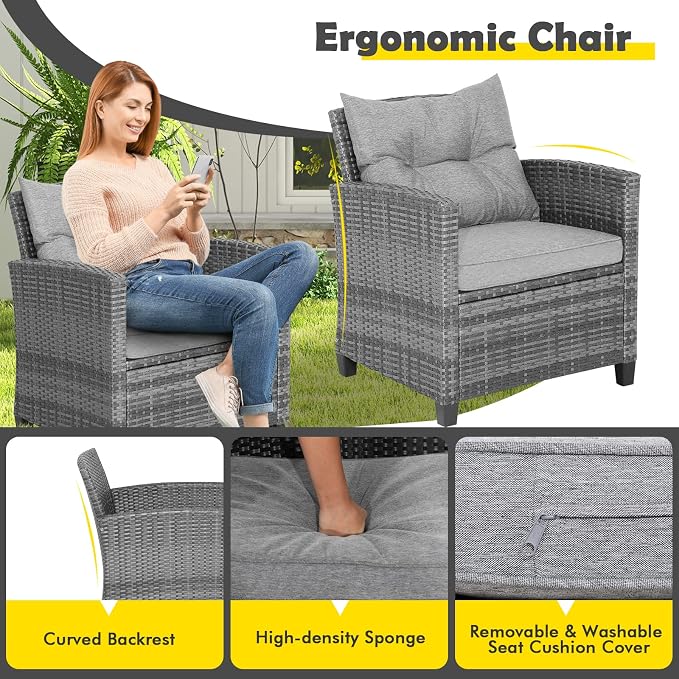COSTWAY 3-Piece Patio Furniture Set, Outdoor Wicker Rattan Sofa - Image 5
